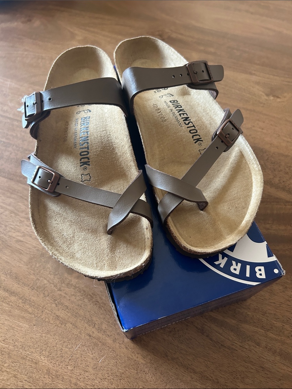 Birkenstock Men's Two-Strap Brown Leather-Style Sandals